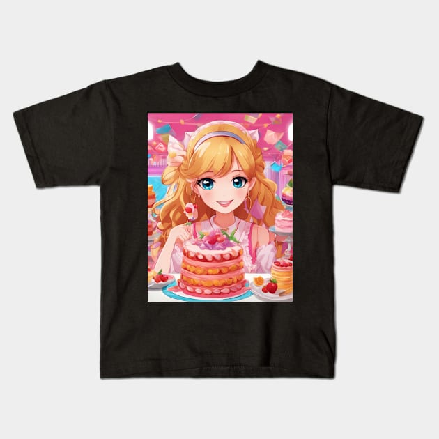 Anime Cake Adventures Kids T-Shirt by animegirlnft